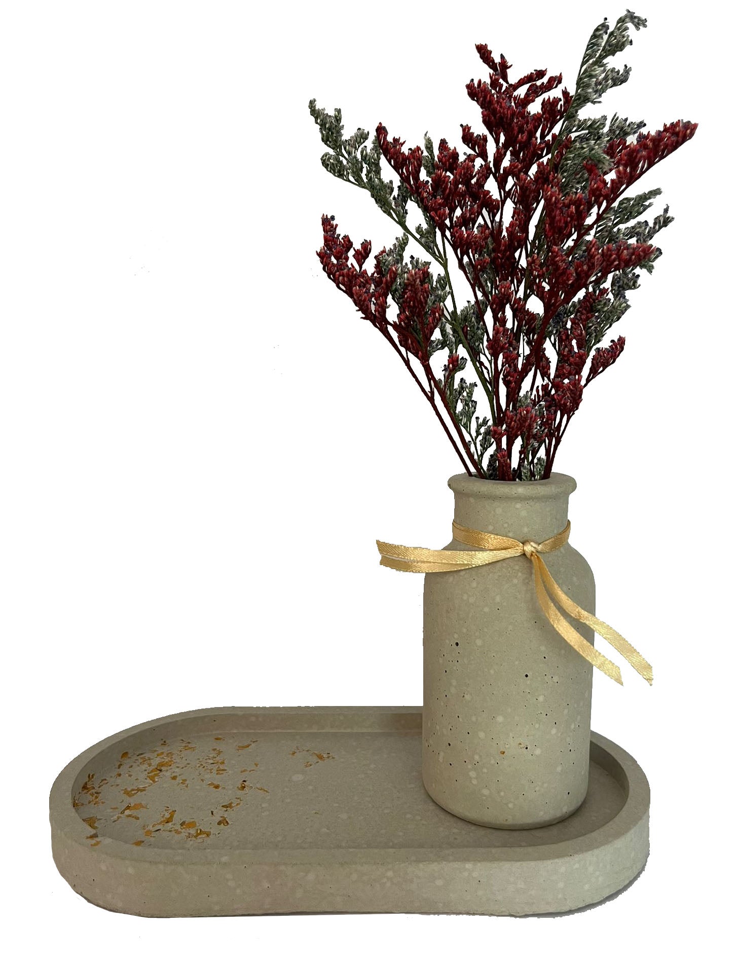 Handgemachte Deko "Blumenstrauß" - Betonvase mit Trockenblumen und Untersetzer - Bastelschachtel