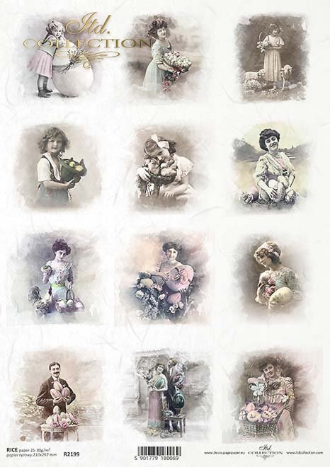 Reispapier A4 - Miniature old portraits - Bastelschachtel