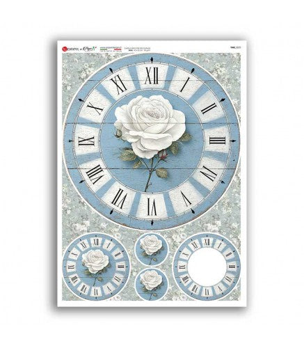 Reispapier - Uhr weiße Rose 2 A5 oder A4