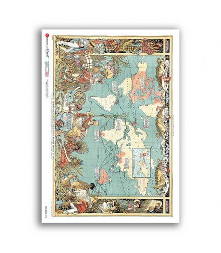 Reispapier - alte Karte Welt imperial A5 oder A4