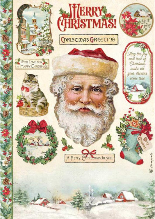 Reispapier A4 - Classic Christmas Santa Claus - Bastelschachtel - Reispapier A4 - Classic Christmas Santa Claus