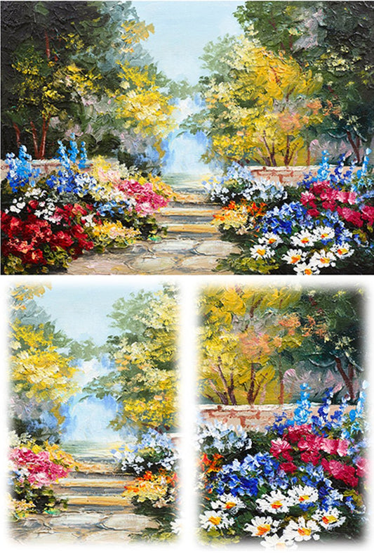 Reispapier A4 - Painted flower garden - Bastelschachtel - Reispapier A4 - Painted flower garden
