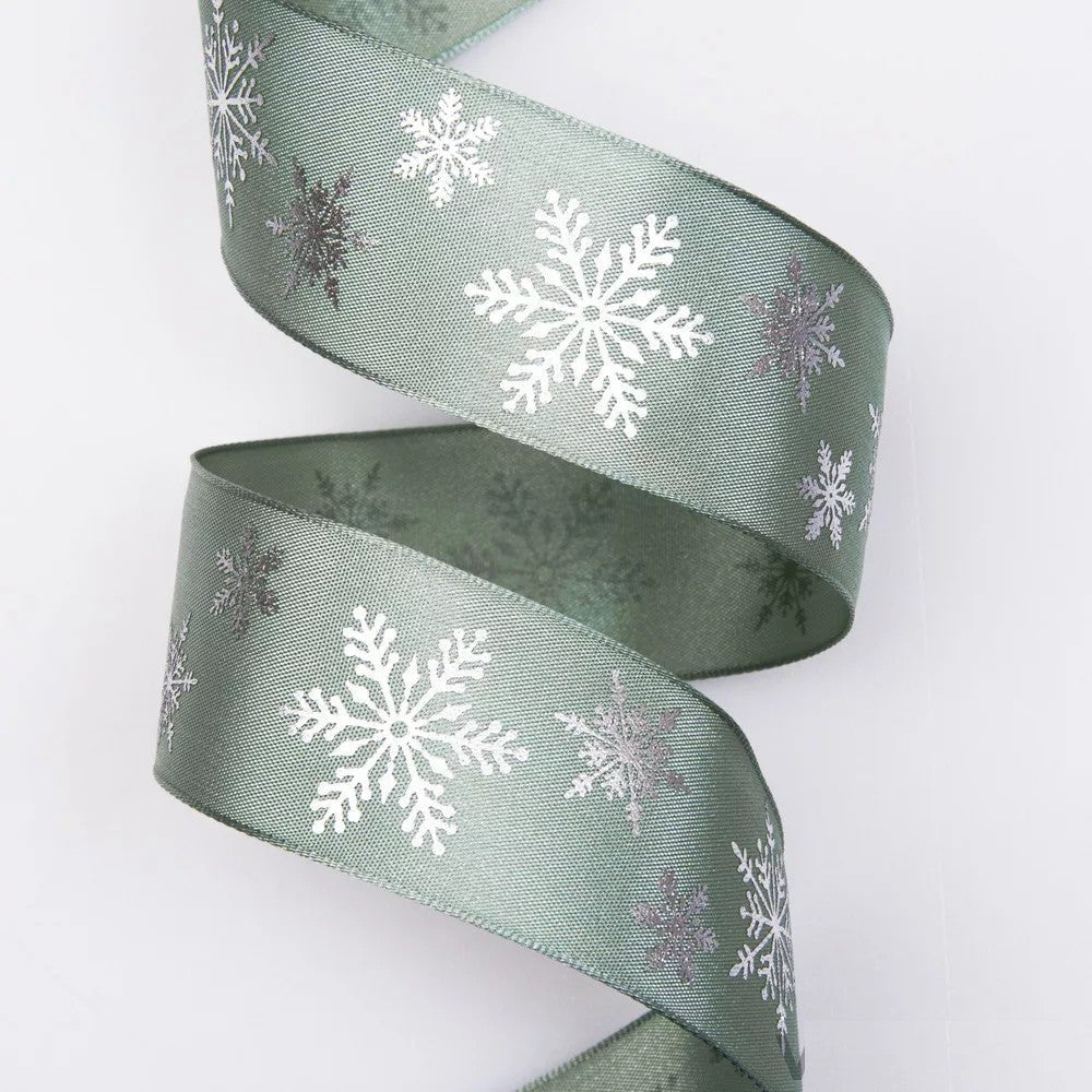 Dekoband Snowflakes 38mm, country grün-silber - Bastelschachtel