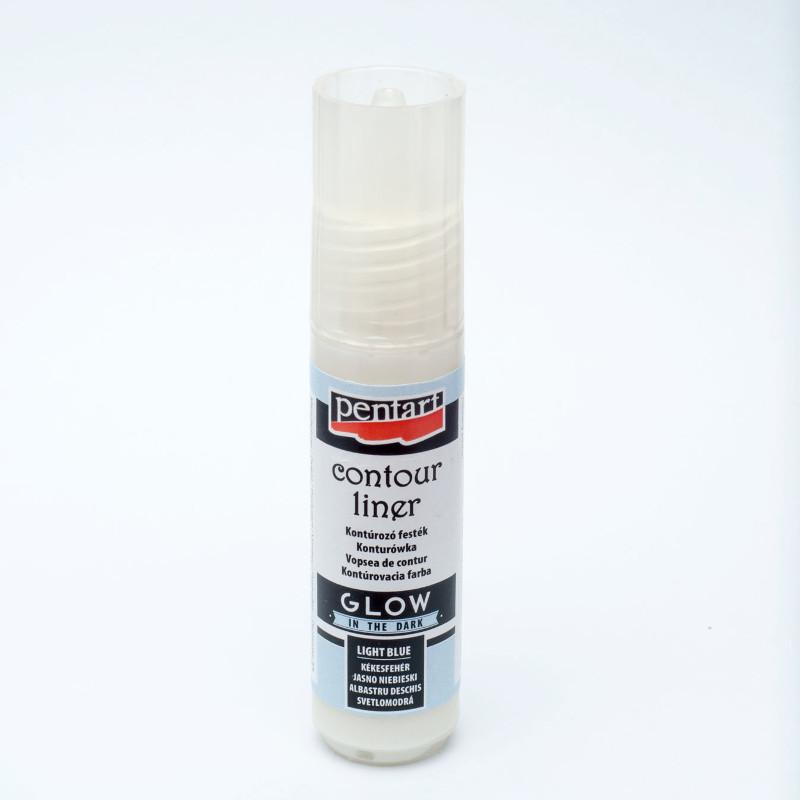 Pentart Konturenfarbe Glow in the dark 20ml - hellblau - Bastelschachtel