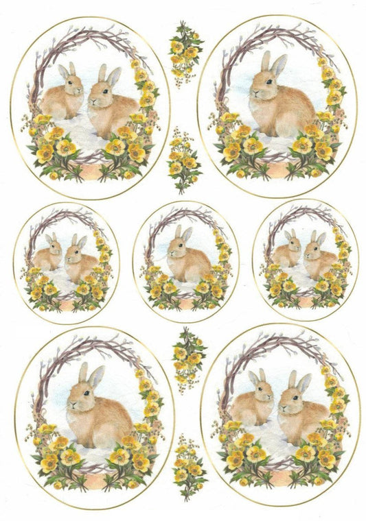 Reispapier A4 - Rabbits with buttercup - Bastelschachtel - Reispapier A4 - Rabbits with buttercup