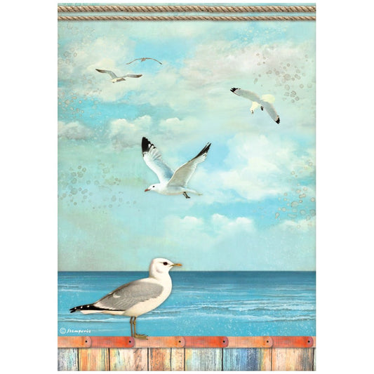 Reispapier A4 - Blue dreams Seagulls - Bastelschachtel - Reispapier A4 - Blue dreams Seagulls