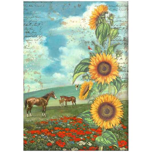 Reispapier A4 - Sunflower Art and horses - Bastelschachtel - Reispapier A4 - Sunflower Art and horses