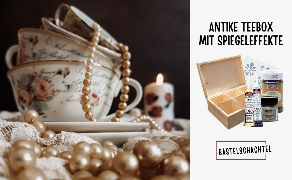 Antike Teebox mit Spiegeleffekt - Bastelschachtel
