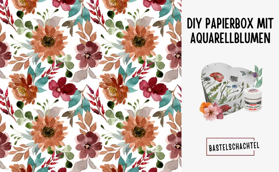 DIY Papierbox mit Aquarellblumen - Bastelschachtel