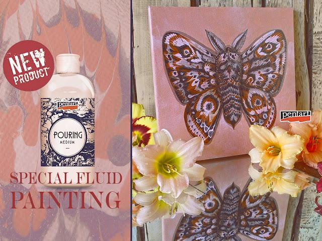 Schmetterlingsbild mit Acrylfarbe und Pouringmedium - Bastelschachtel