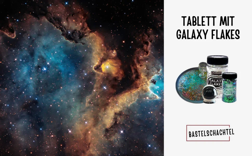 Tablett mit Galaxy Flakes - Bastelschachtel