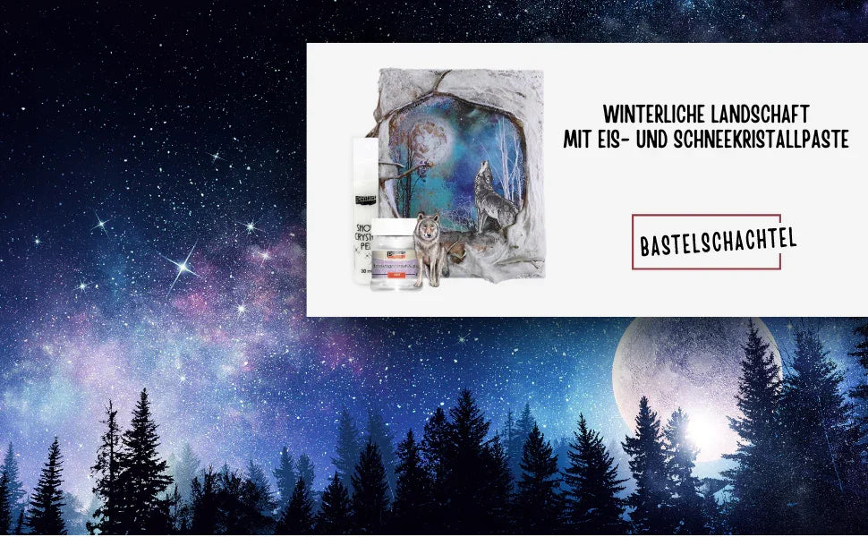 Winterliche Landschaft mit Eis- und Schneekristallpaste - Bastelschachtel