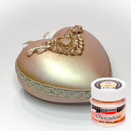 Pentart Acrylfarbe Chamäleon, Deko Herz in gold | Bastelschachtel