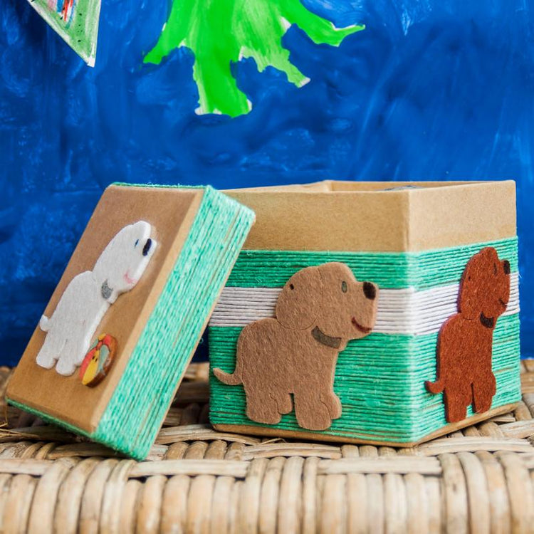 Pappschachtel verziert mit Hunden, Geschenkverpackung, Aufbewahrungsbox DIY