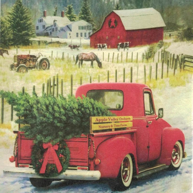 Reispapier für Serviettentechnik A4 - Winter, Weihnachten, Auto mit Christbaum