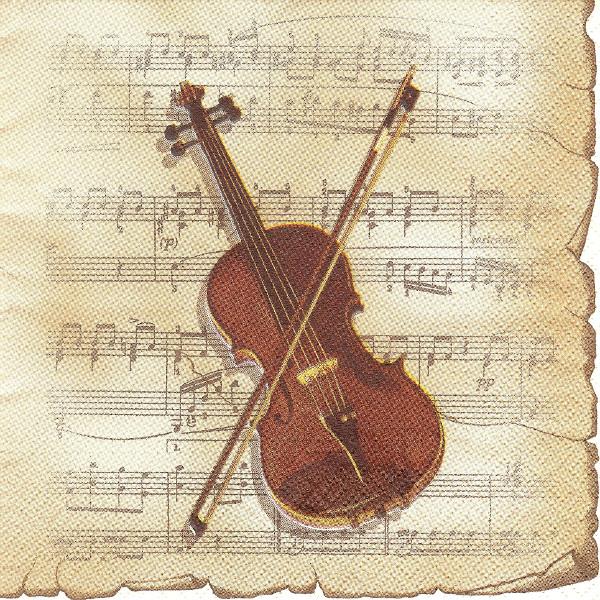 Serviettentechnik Musik - Motiv, Geige auf Notenblatt