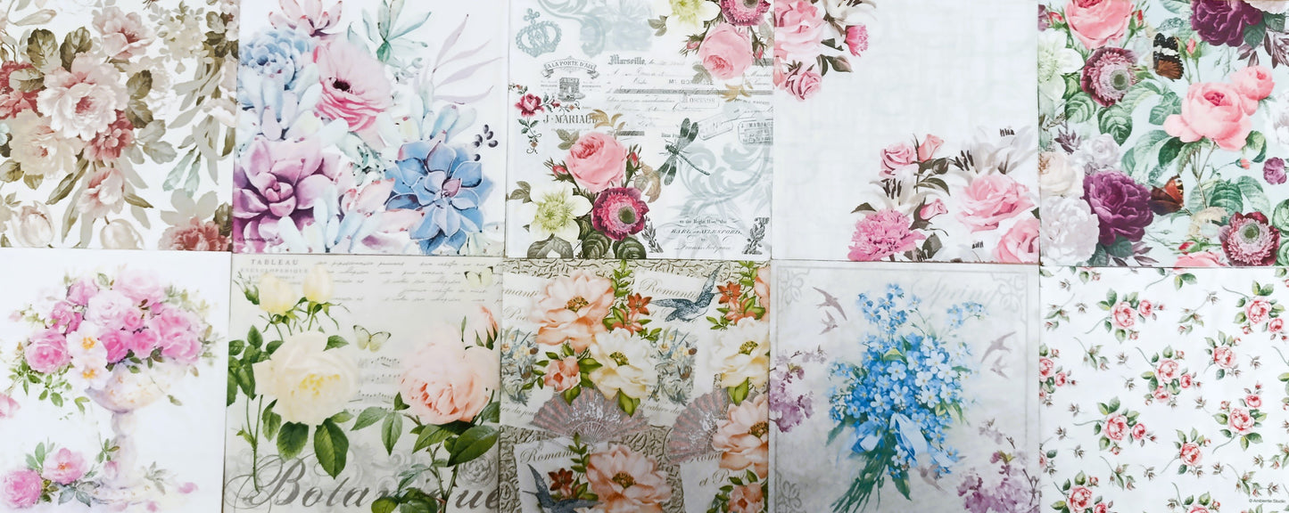 Servietten Set mit Decoupage-Kleber - Vintage Blumen