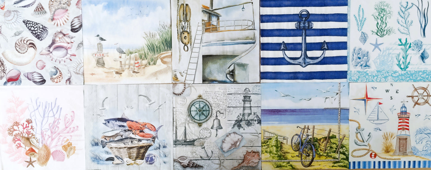 Servietten Set mit Decoupage-Kleber - Maritim