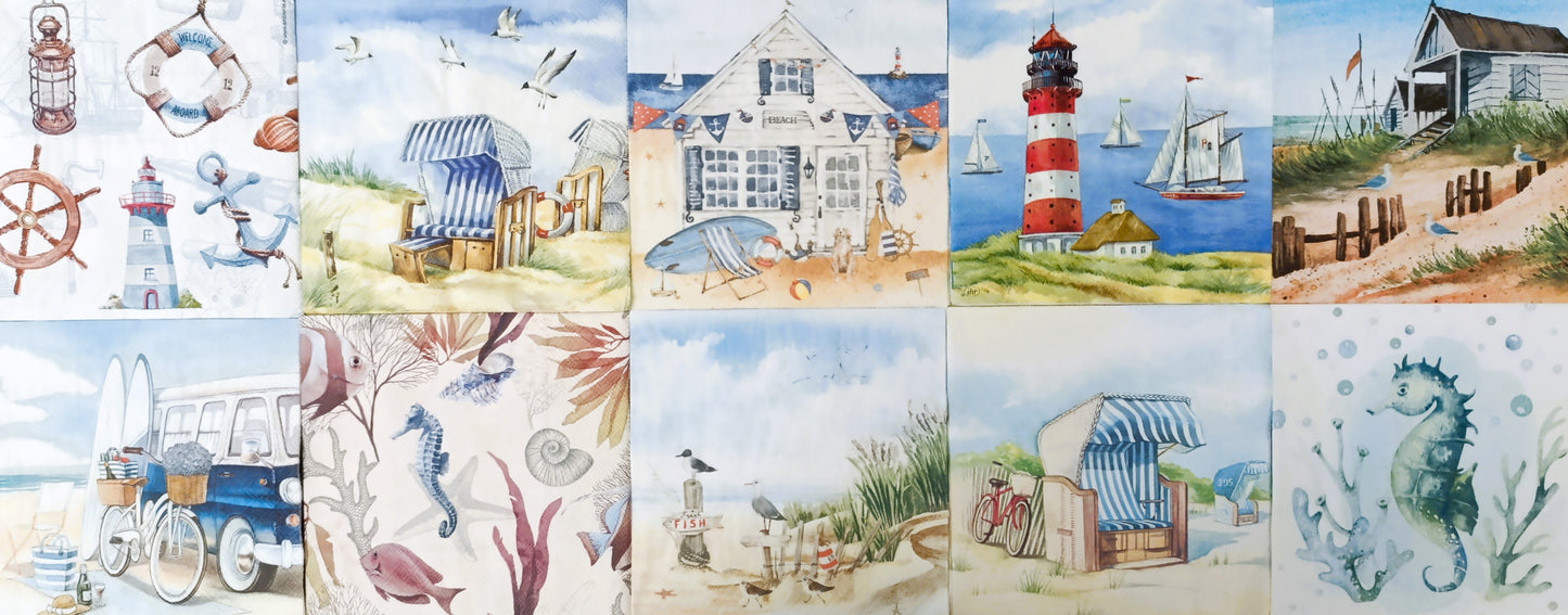 Servietten Set mit Decoupage-Kleber - Maritim