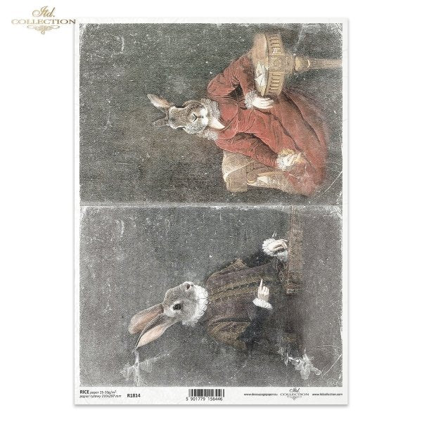 Reispapier A4 - Retro-Hasen