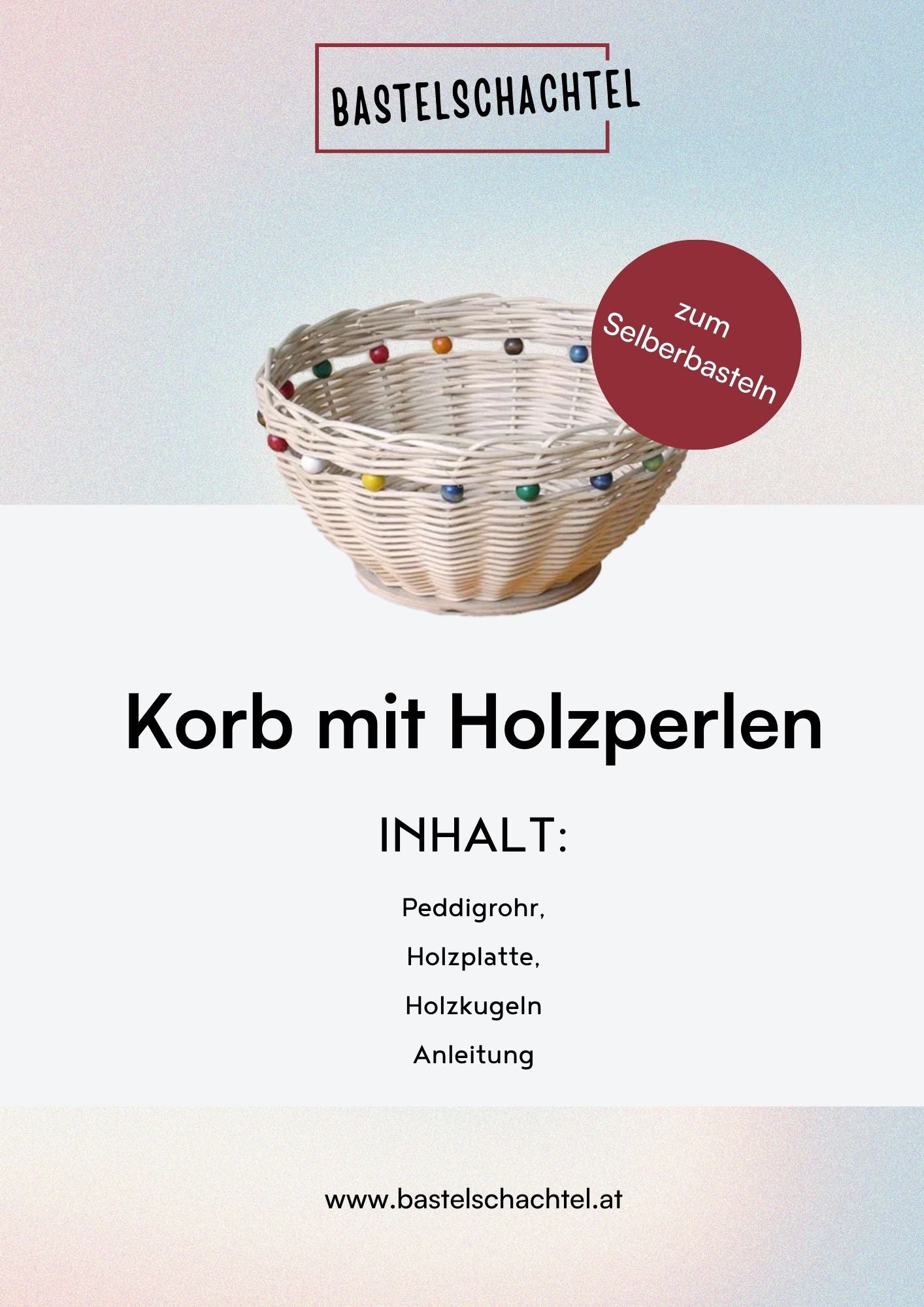Bastelset aus Peddigrohr - Korb mit Holzperlen