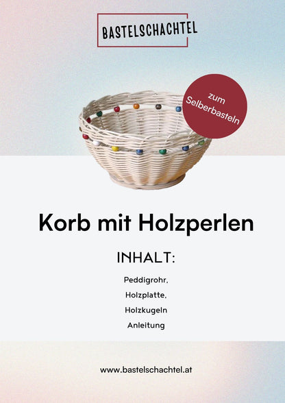 Bastelset aus Peddigrohr - Korb mit Holzperlen