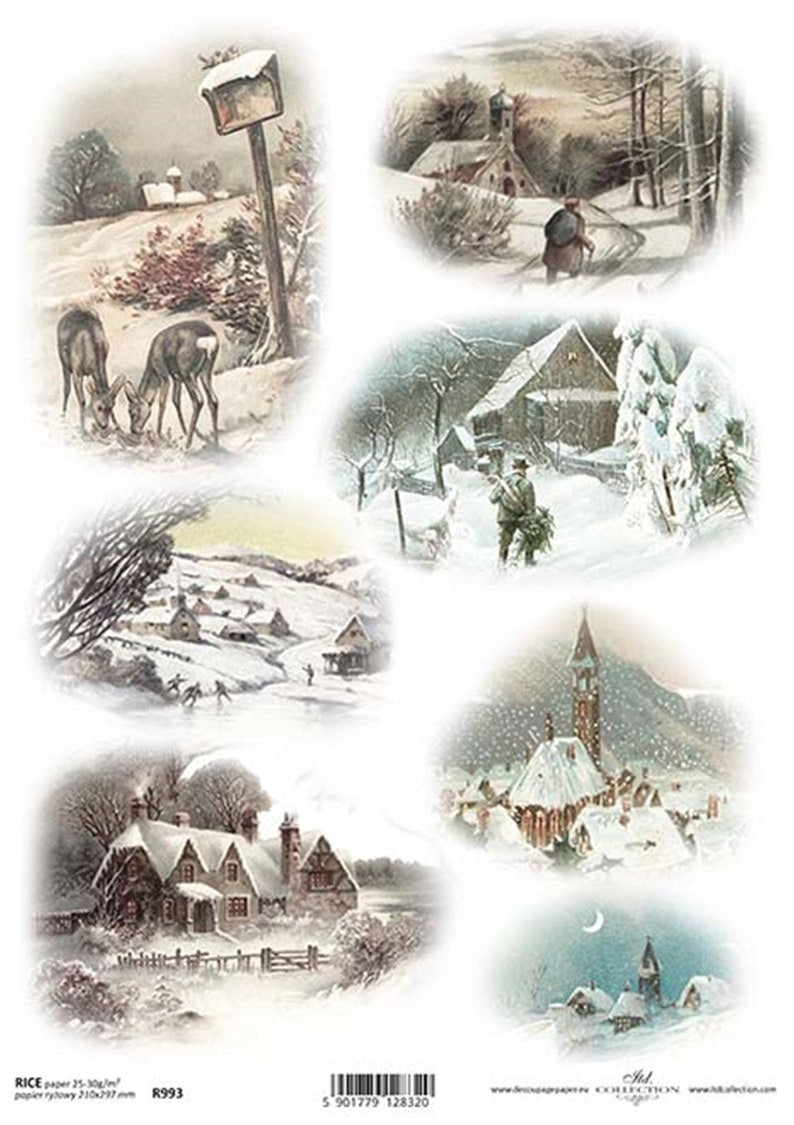 Reispapier Winterlandschaft A4