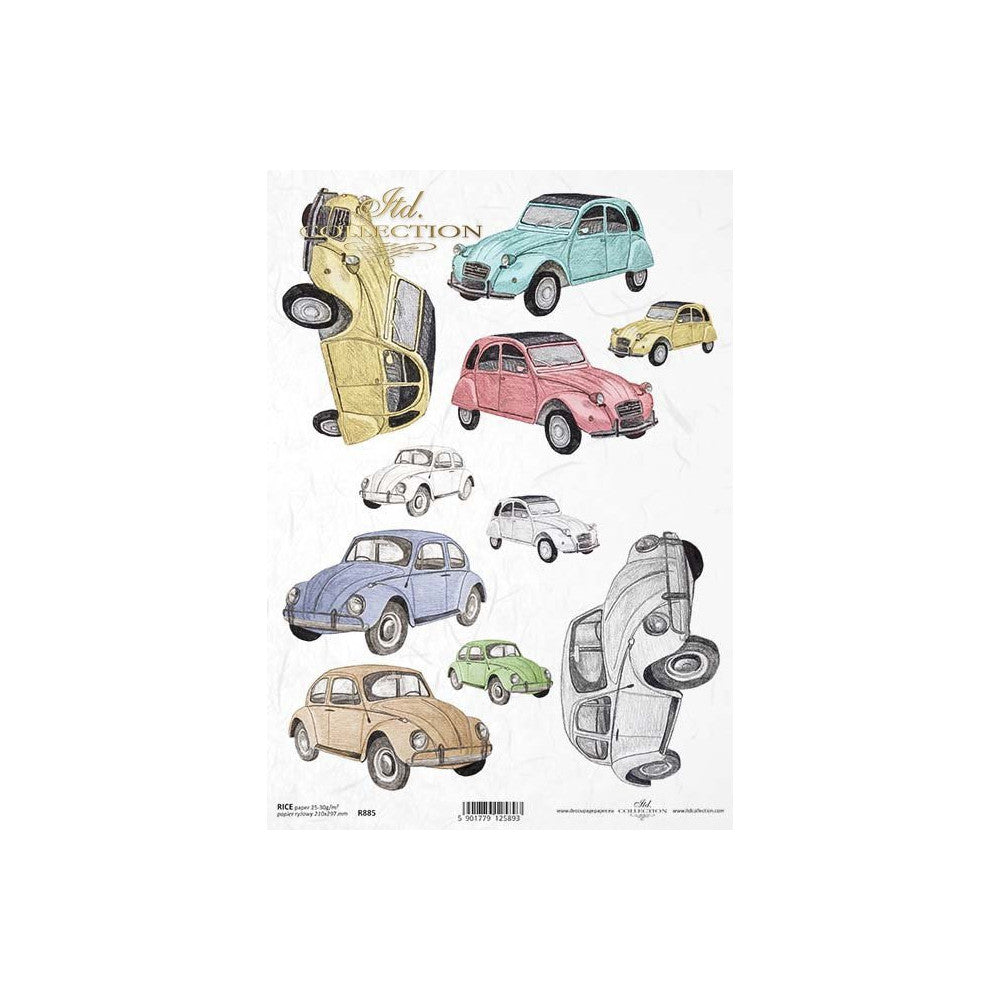 Reispapier Auto VW Käfer und Renault Ente A4