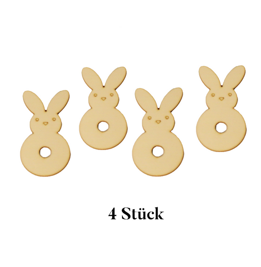 Holzfiguren Hasen 5x10 cm – 4er Pack für Osterdeko, ideal zum Bemalen & Basteln.
