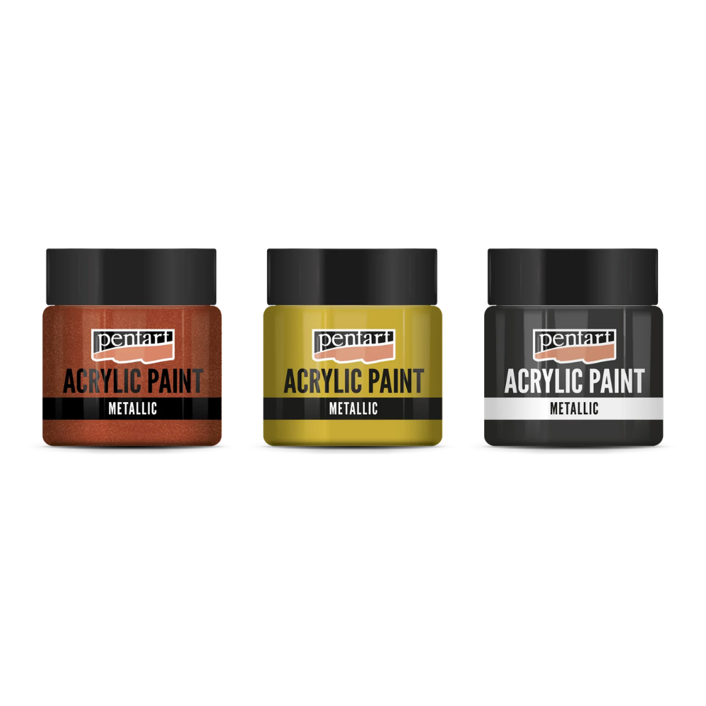 Pentart Acrylfarbe Metallic-Glitzer Set (3x50ml) Gold, Silber, Bronze