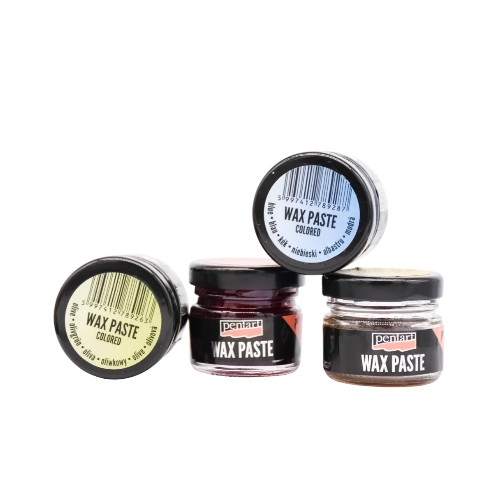 Pentart Wachspaste im Set colored 4x20ml - gelb / rot / olivgrün / blau - Bastelschachtel - Wachspasten/ Antikpasten/ Set - PEN-BUND-WACO4