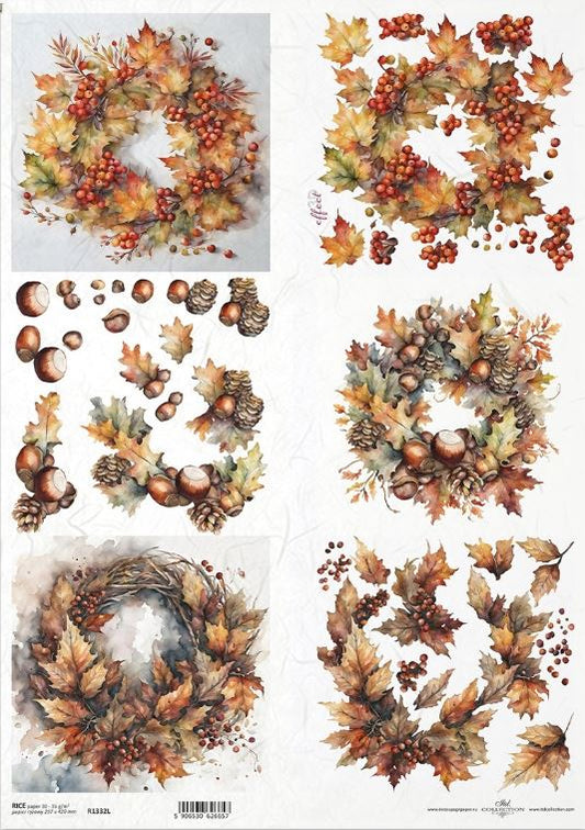 Reispapier A3 - Autumn wreaths