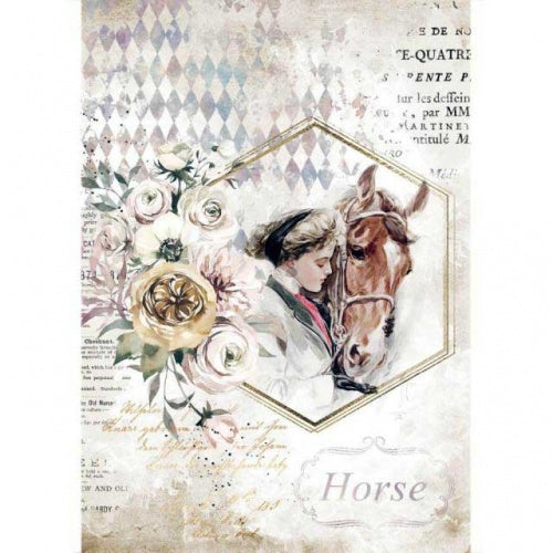 Reispapier A4 - Romantic Horses lady frame