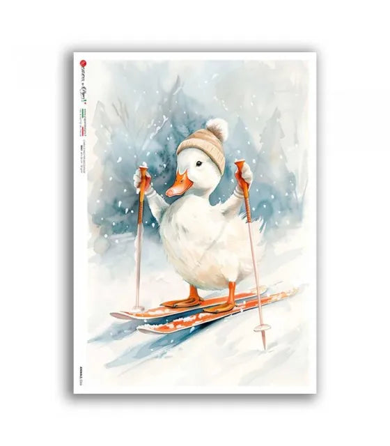 Reispapier Gans auf Ski   A5 oder A4