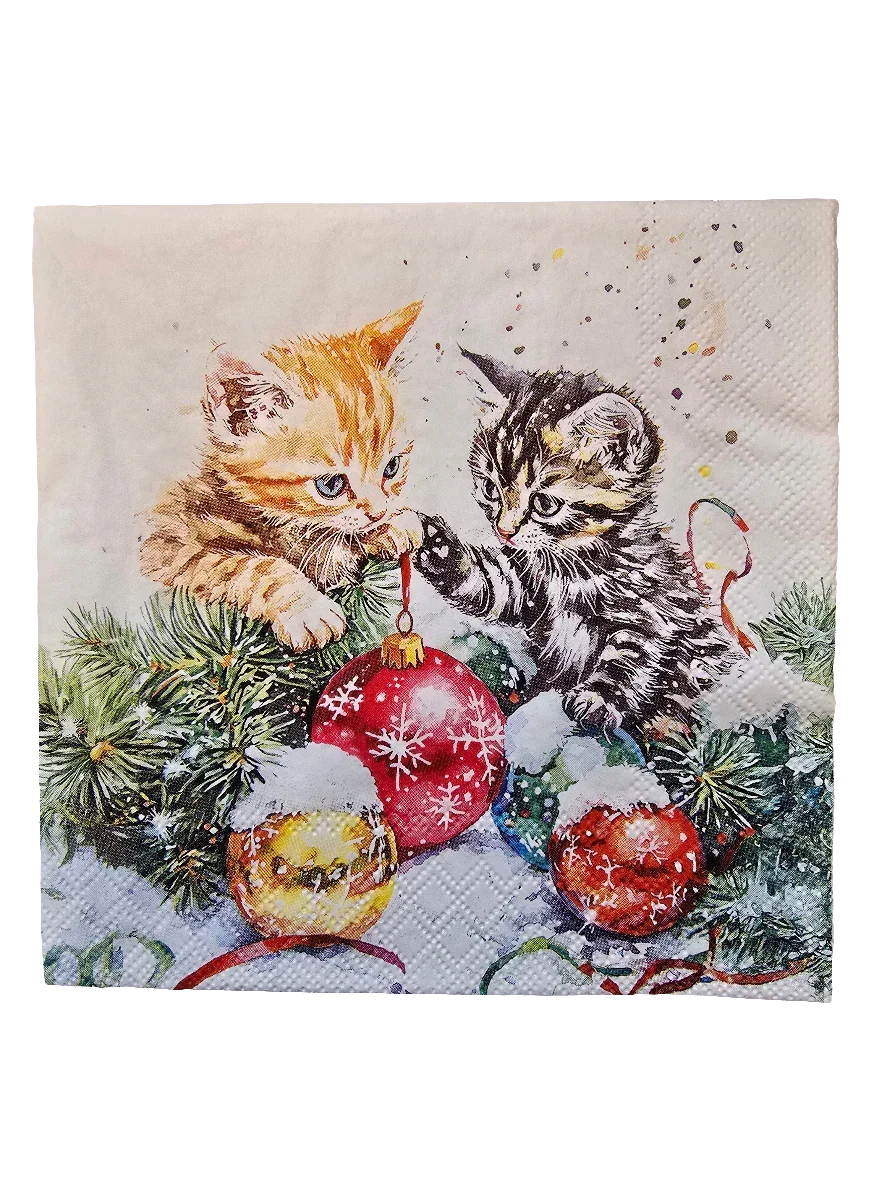 Servietten Set - weihnachtliche Katzen - Bastelschachtel - Servietten/ Set - 