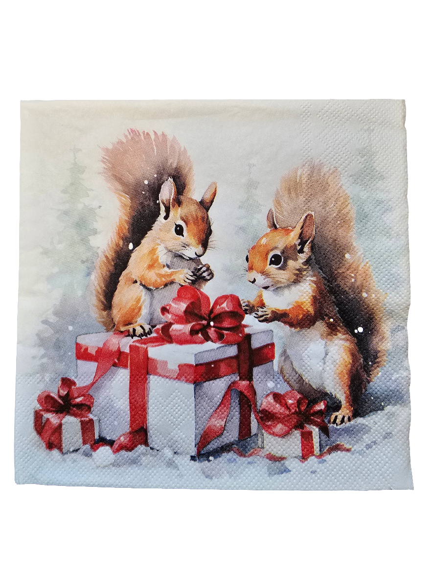 Servietten Set mit Decoupage-Kleber - tierische Weihnachten