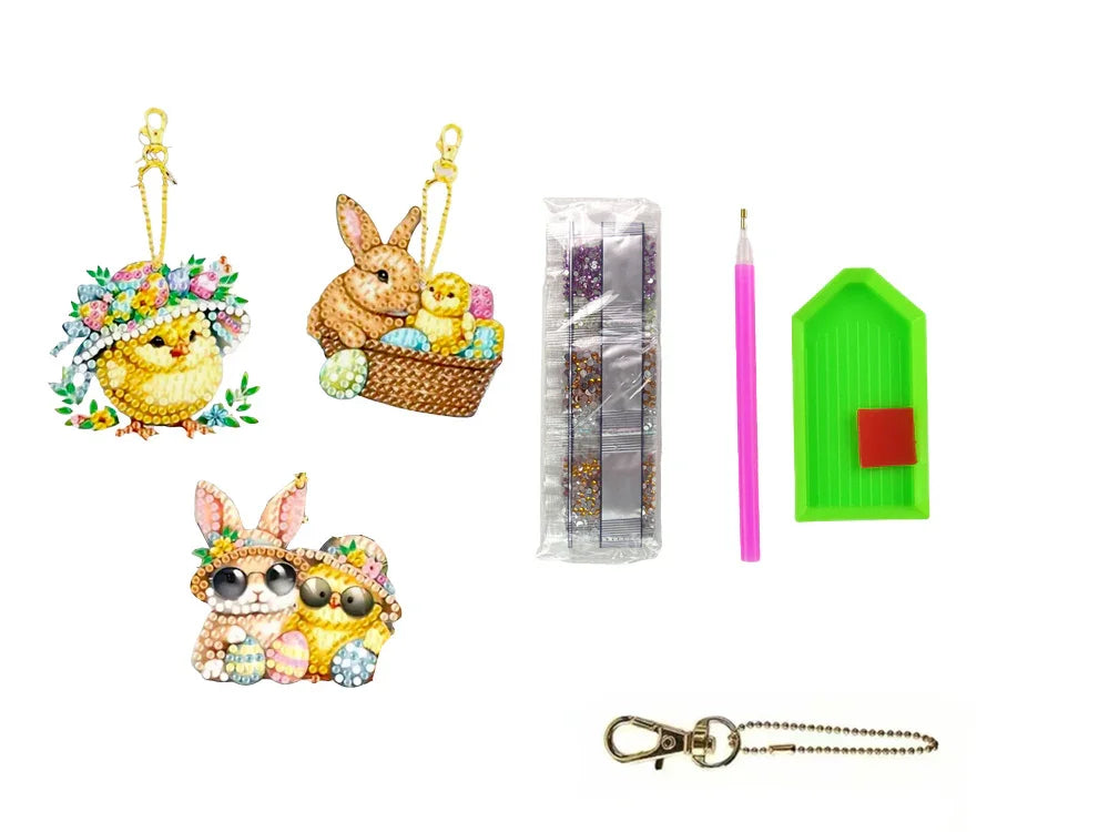 Bastelset Diamant Schlüsselanhänger Hasen - Bastelschachtel