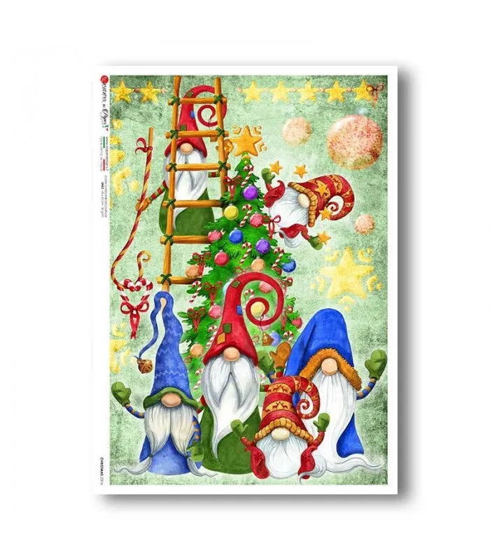 Reispapier A5 - Merry Christmas lustige Wichtel 2