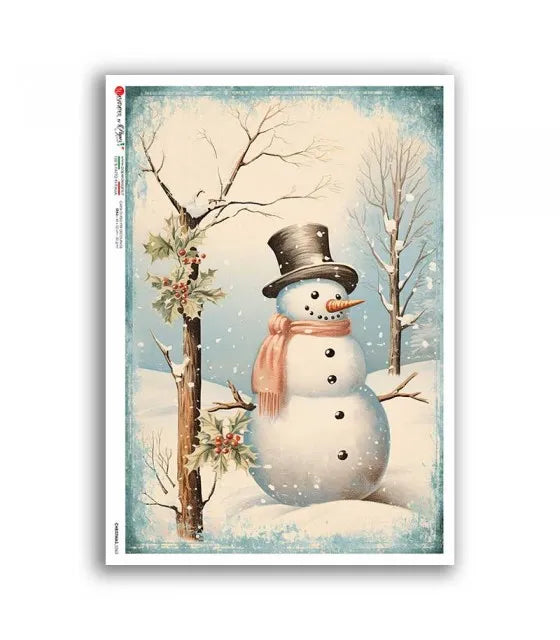 Reispapier - Schneemann mit Misteln A5