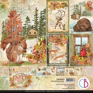 Scrapbook Papierblock mit herbstlichen Waldmotiven und Waldtieren wie: Eichhörnchen, Bären, Hirsche