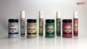 4 100 ml Pentart Kristallpasten (Glitzer) und 4 30ml Kristallpaste in Stiftform in den Farben grün, rot, silber und gold