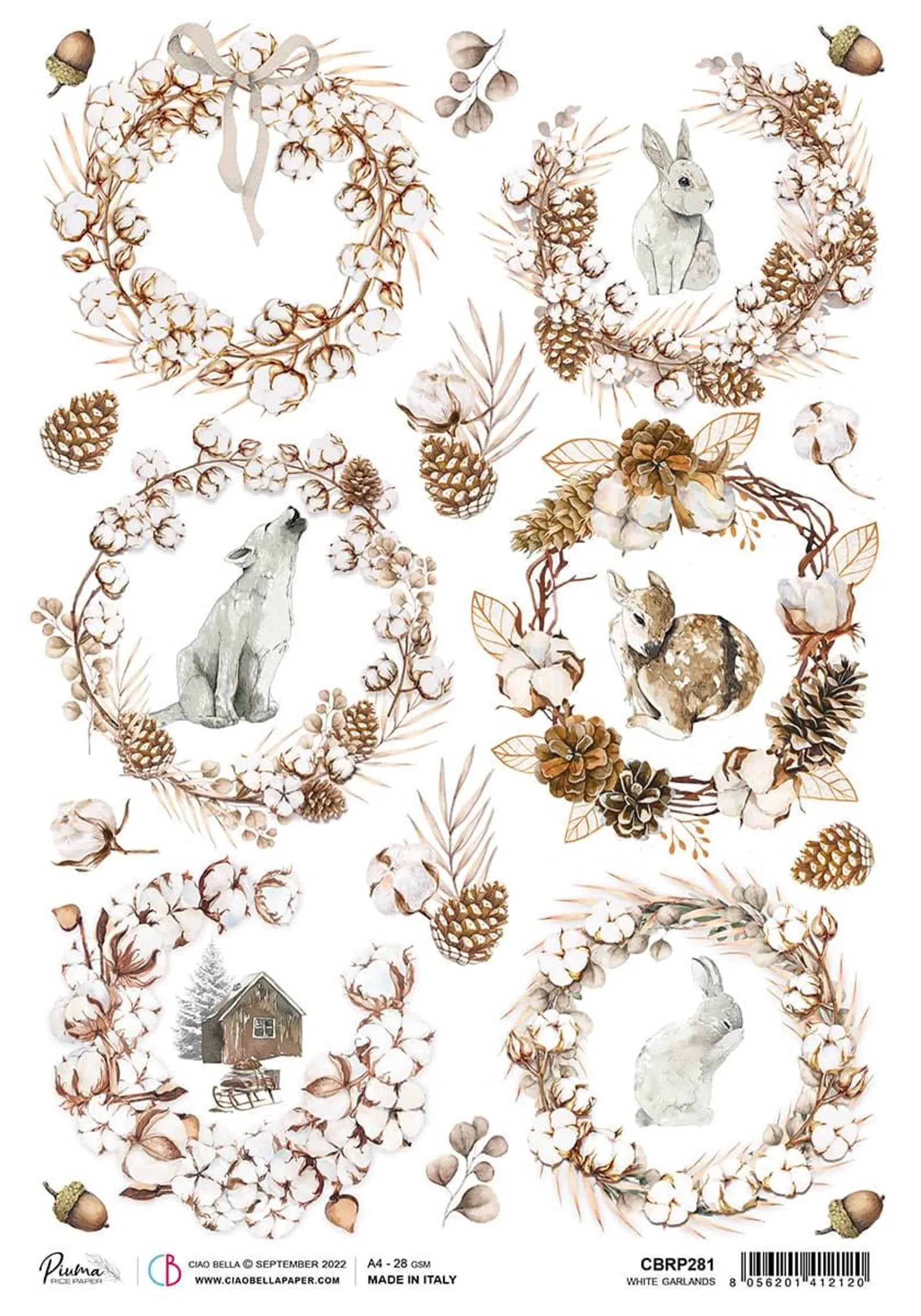 Reispapier A4 - White garlands
