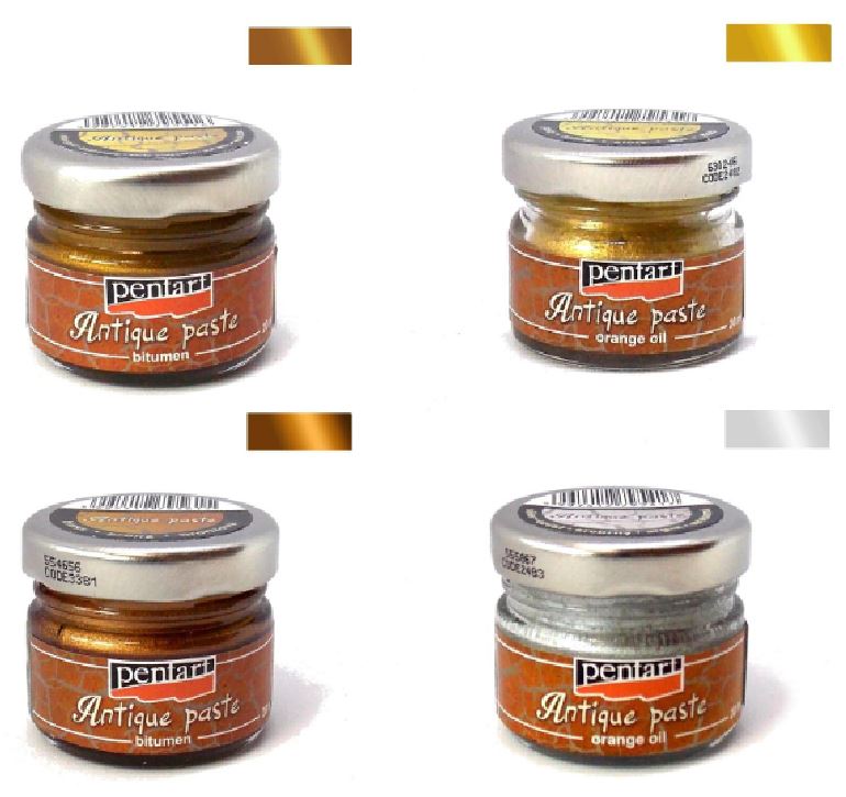 Pentart Antikpaste metallic 4x20ml - antikgold / gold / silber / bronze - Bastelschachtel