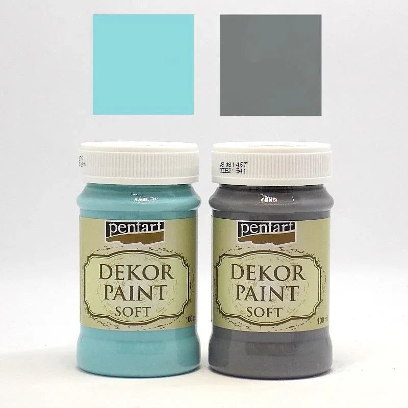 Pentart Dekor Paint Chalky Duoset 2 x 100 ml – Set 10 in Morning Glory & Grafitgrau. - Bastelschachtel - Dekor Paint Chalky 100ml - PEN-BUND-CHAL10