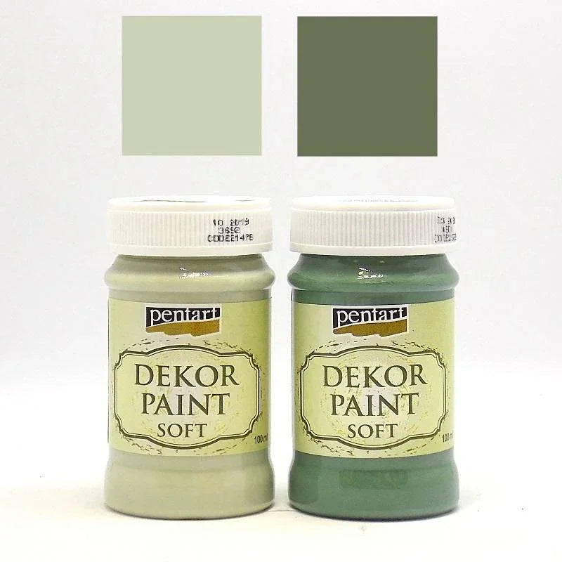 Pentart Dekor Paint Chalky Duoset 2 x 100 ml – Set 14 in Flechtgrün & Khaki Grün. - Bastelschachtel - Dekor Paint Chalky 100ml - PEN-BUND-DPC14