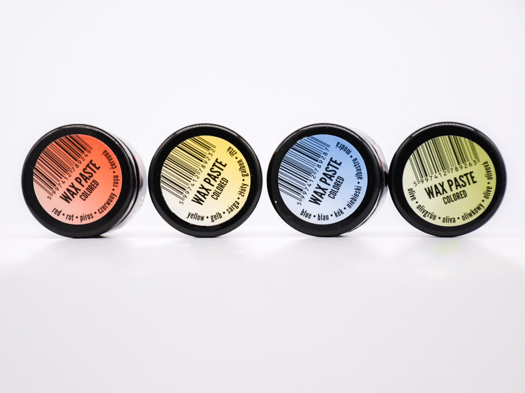 Pentart Wachspaste im Set colored 4x20ml - gelb / rot / olivgrün / blau - Bastelschachtel