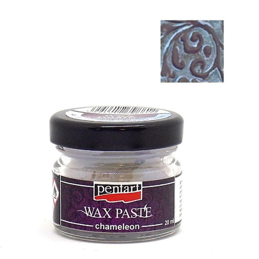 Kleiner Glastiegel mit irisierender Paste und ein Muster