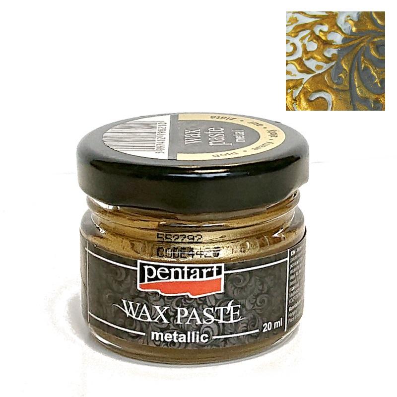 Kleiner Glastiegel mit goldener Paste und einem Muster