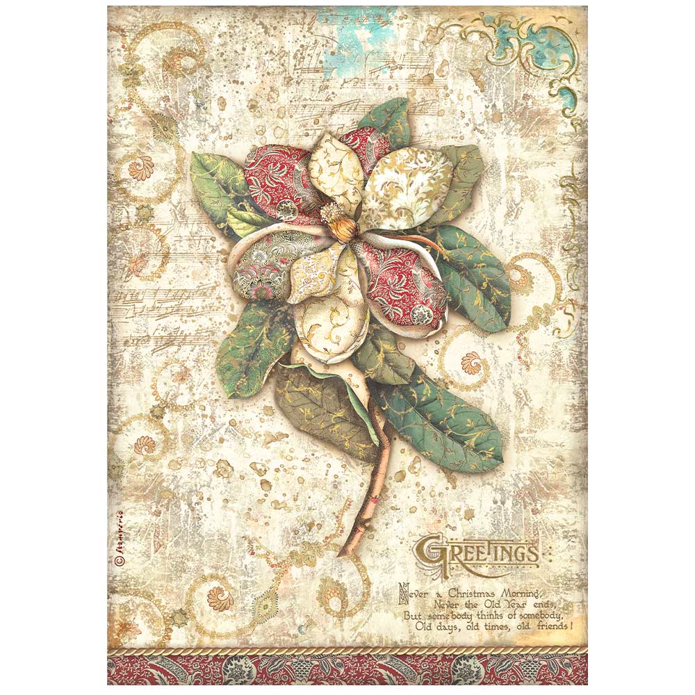 Reispapier A4 - Christmas greetings - Flower - Bastelschachtel