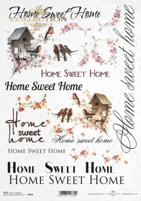 Reispapier A4- Home Sweet Home - Bastelschachtel